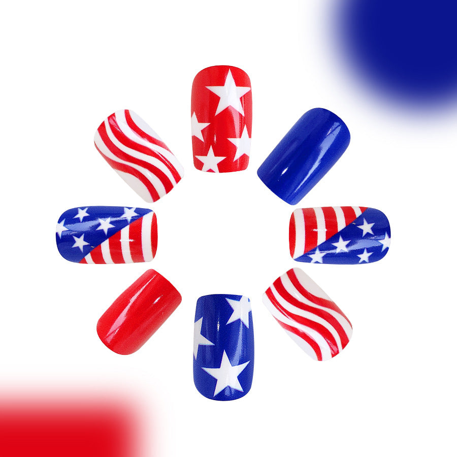 Wholesale 24 Pieces/box American Independence Day Glossy Five-Pointed Star Manicure Press-on Nails Kits Nail Stickers ACC-NS-GuaiXL040
