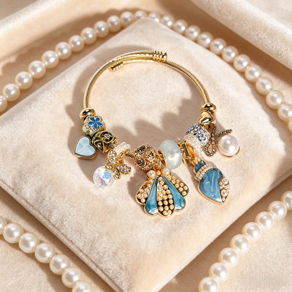 Wholesale Stylish Cartoon Marine Life Open Adjustable Bangle Bracelet Zinc Alloy Ocean Animal Charm Jewelry Accessory Boutique Resale Gift