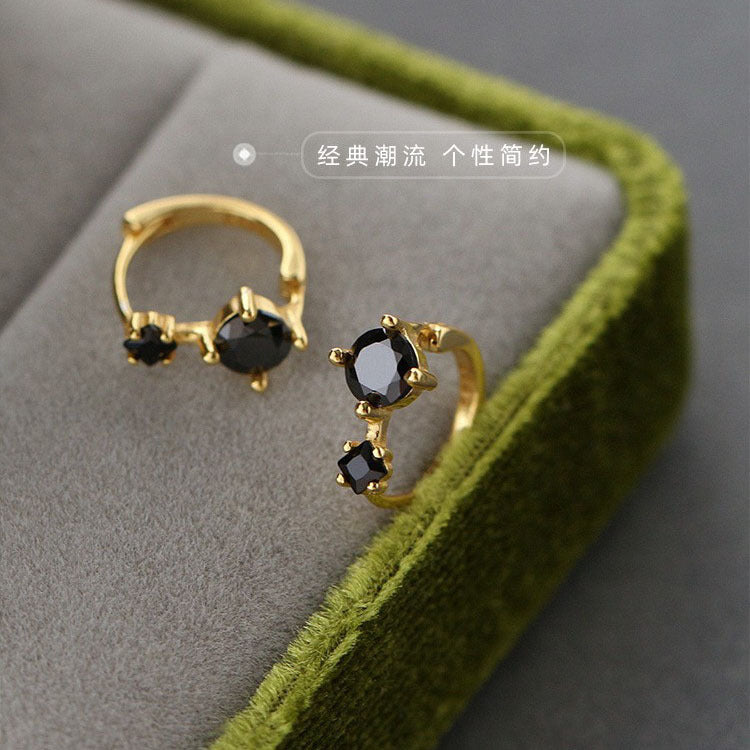 Wholesale Retro Double Diamond Black Zircon Earrings Silver Needle Fashion Accessory for Women
