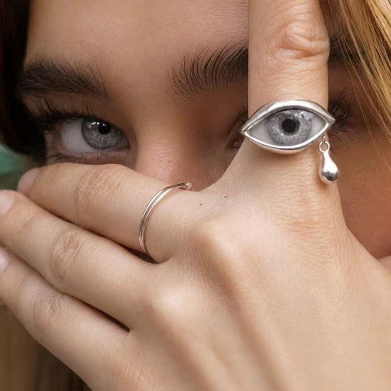 Wholesale Trendy Crying Eye Teardrop Ring Blue Eye Zinc Alloy Electroplate Jewelry Accessory