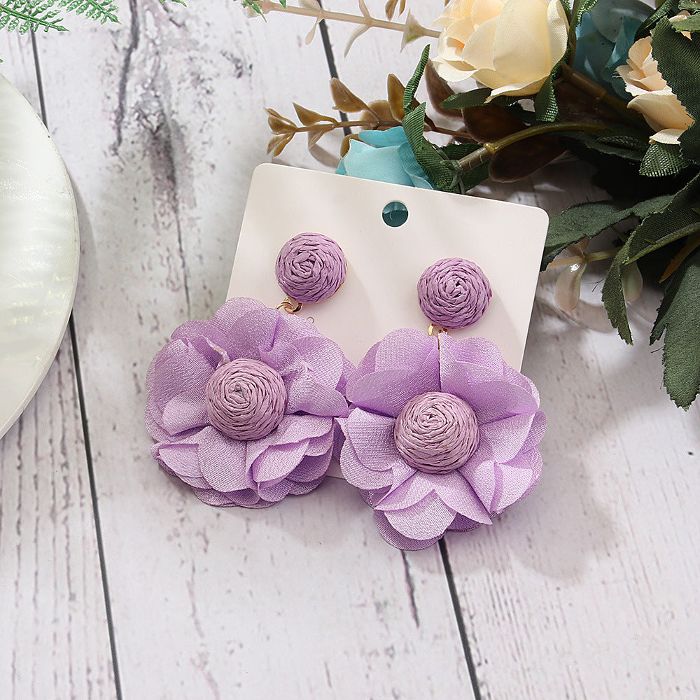 Wholesale Bohemian Raffia Flower Earrings Vintage Earrings ACC-ES-Yiniao001