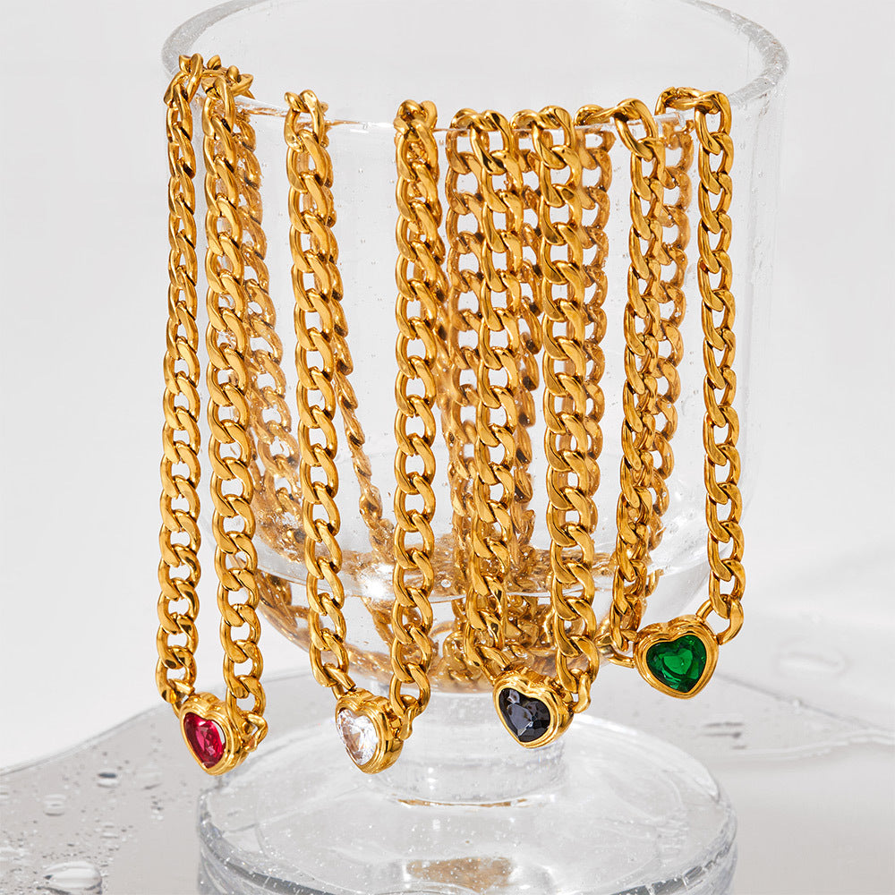 Wholesale Stainless steel heart-shaped zircon pendant necklace bracelet earrings jewelry suit