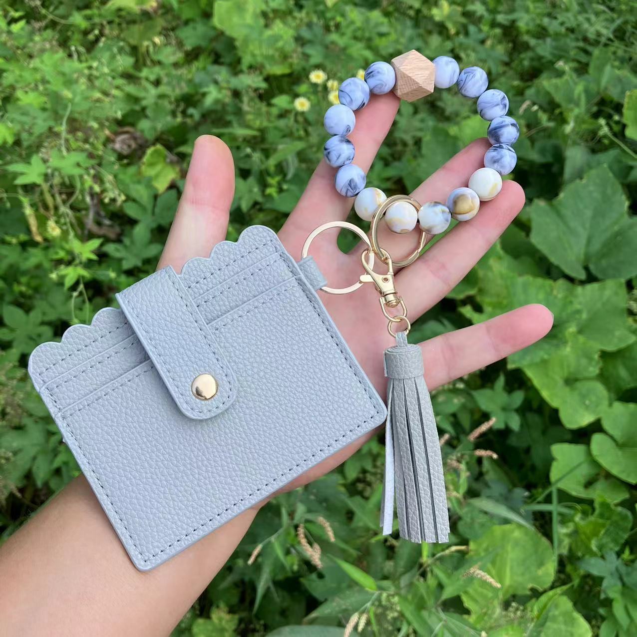 Wholesale Leopard Plaid Western Style Card Holder Silicone Beaded Wristlet Keychain ACC-KC-QiuXue011