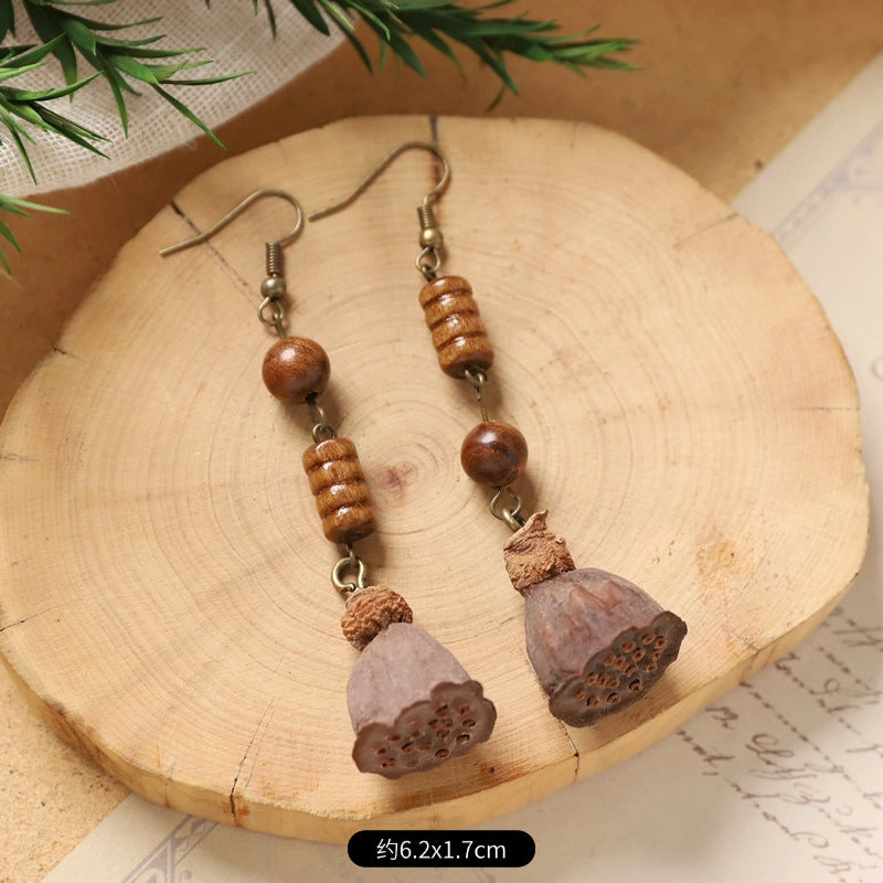 Wholesale Vintage Hand-made Plant Fruit Wood Earrings