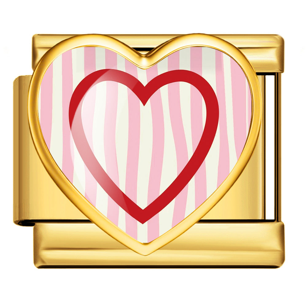 Wholesale 5pcs Italian Charm Bracelet 9mm DIY Image-designed heart-shaped round Creative Stainless Steel Composable Bracelet