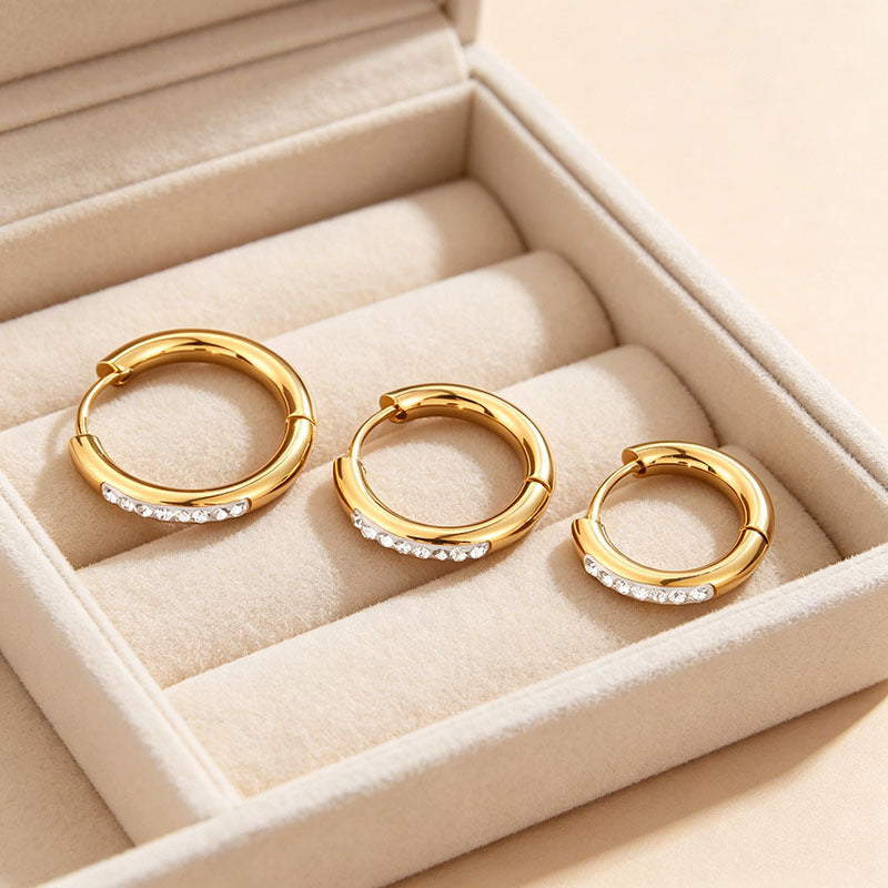 Wholesale Chic Titanium Steel Gold Coil Earrings with Diamond Accents Fashion Accessory