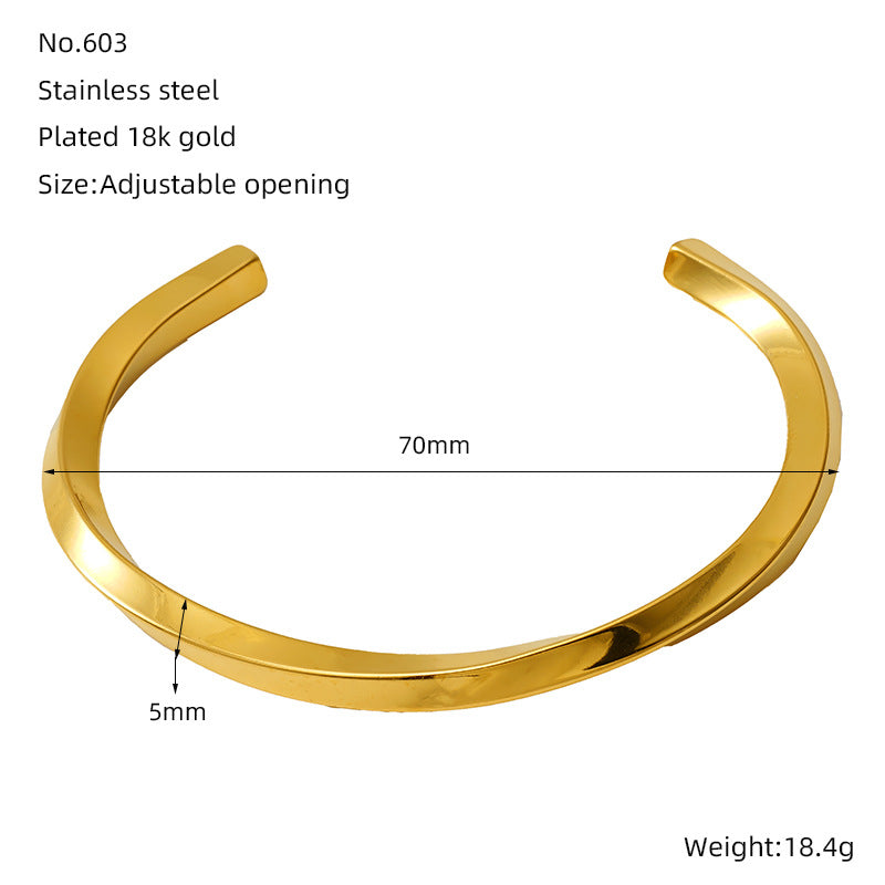 Wholesale Stainless steel Plated Real Gold Twisted Open Bracelet