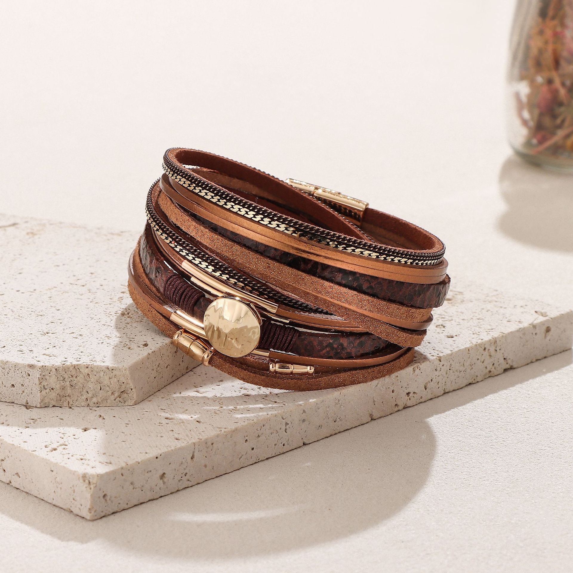 Wholesale Vintage Snakeskin Multi Layer Leather Bracelet Magnetic Clasp Women S Fashion Jewelry Accessory
