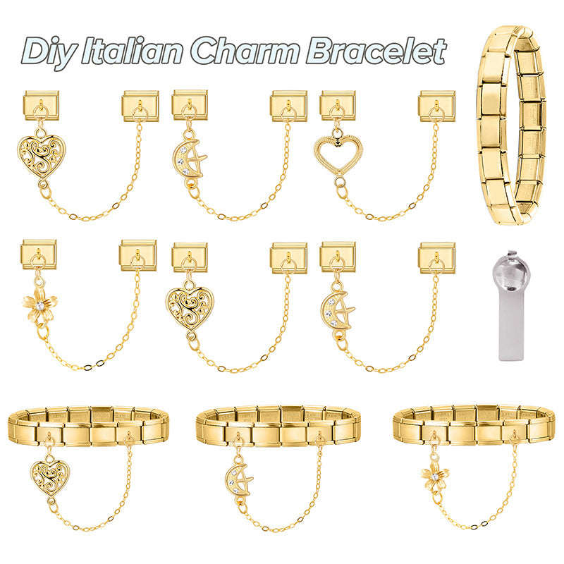 Wholesale 9mm Italian Charm Starter Bracelets DIY Double Hanger Stainless Steel Composable Bracelet