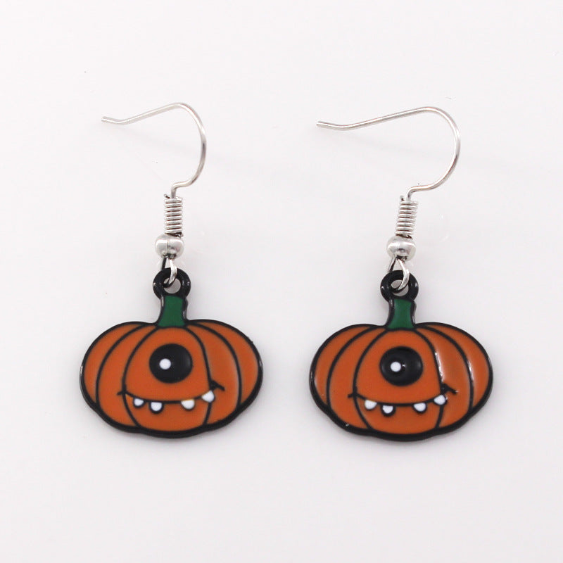 Wholesale Halloween Ghost Pumpkin Head Alloy Oil Drop Earrings ACC-ES-Liyao003