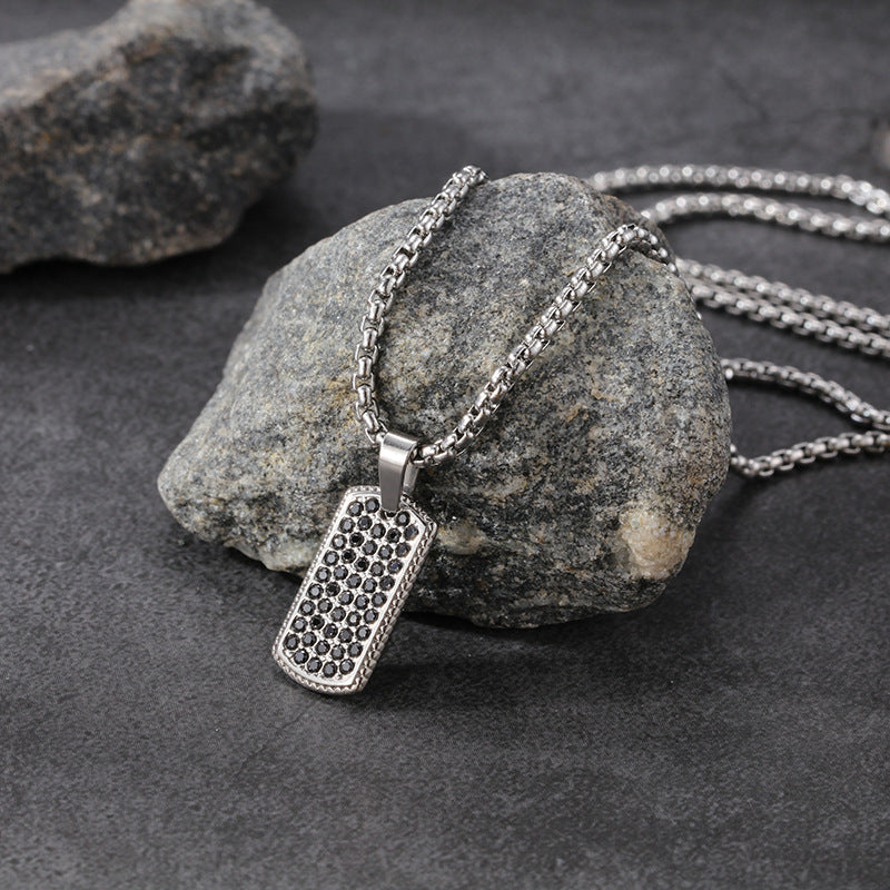 Wholesale European Street Style Unisex Necklace Square Diamond Pendant Stainless Steel Fashion Accessory