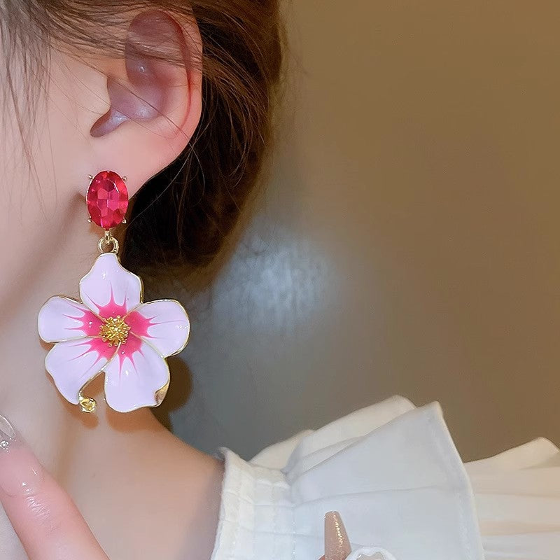 Wholesale  Diamond Flower Drop Oil Earrings