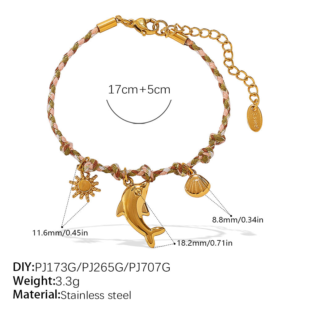 Wholesale  Retro Seaside Style DIY Freshwater Pearl Pendant Bracelet Stainless Steel Plated 18K Gold Ceramic Pendant Necklace for Women