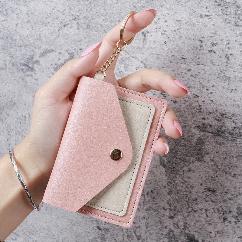 Wholesale Chic Women S PU Leather Short Wallet Powder Pink Solid Color Everyday Card Holder
