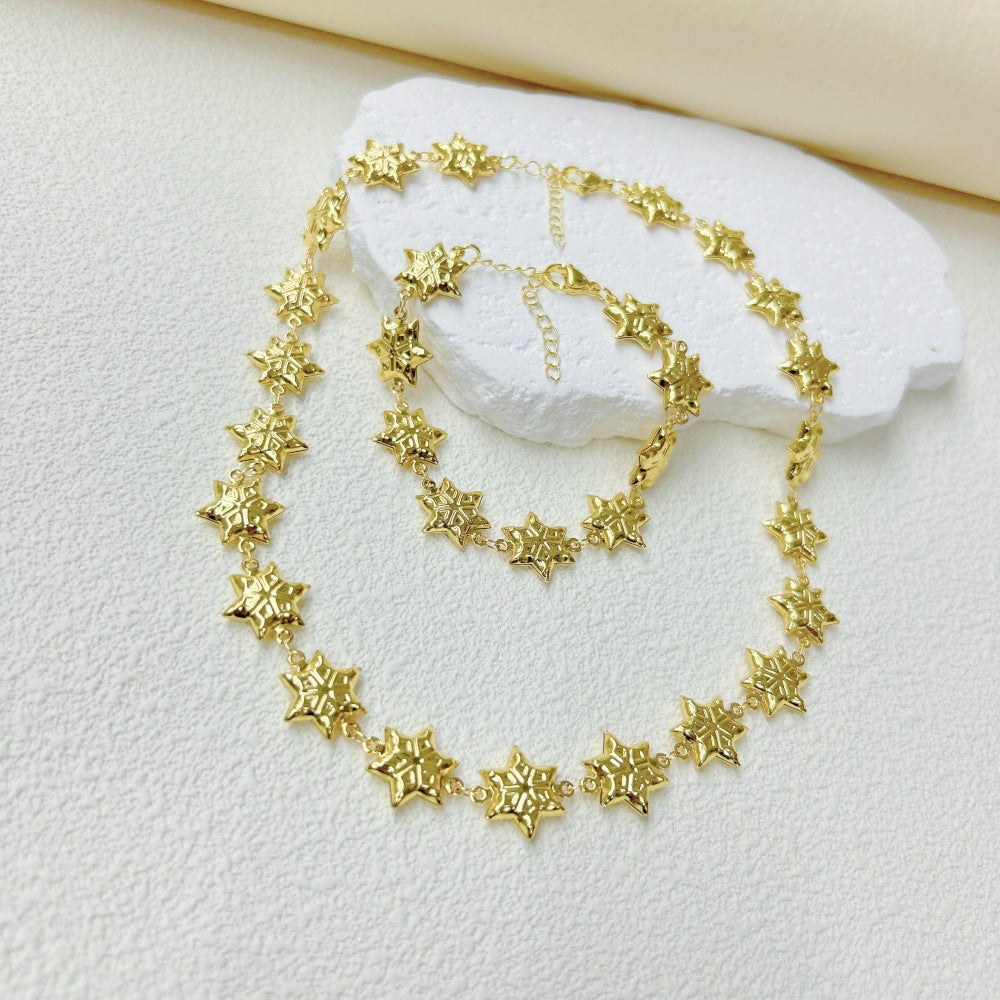 Wholesale  three-dimensional hollow stars love cross snowflake four-leaf clover necklace bracelet
