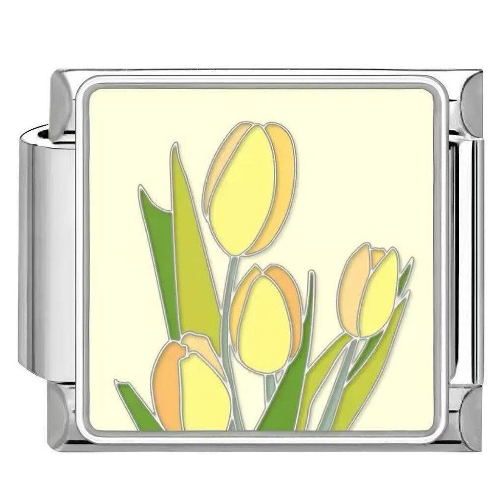 Wholesale DIY modular bracelet with floral pattern,  original design,  Italian Charms Bracelet