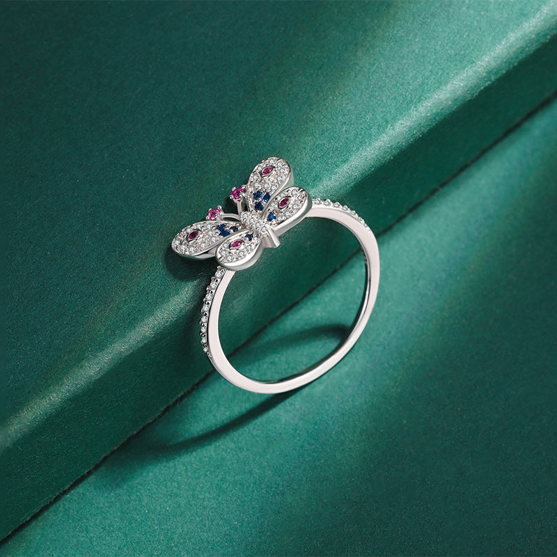 Wholesale Butterfly light luxury  silver  full diamond zircon ring