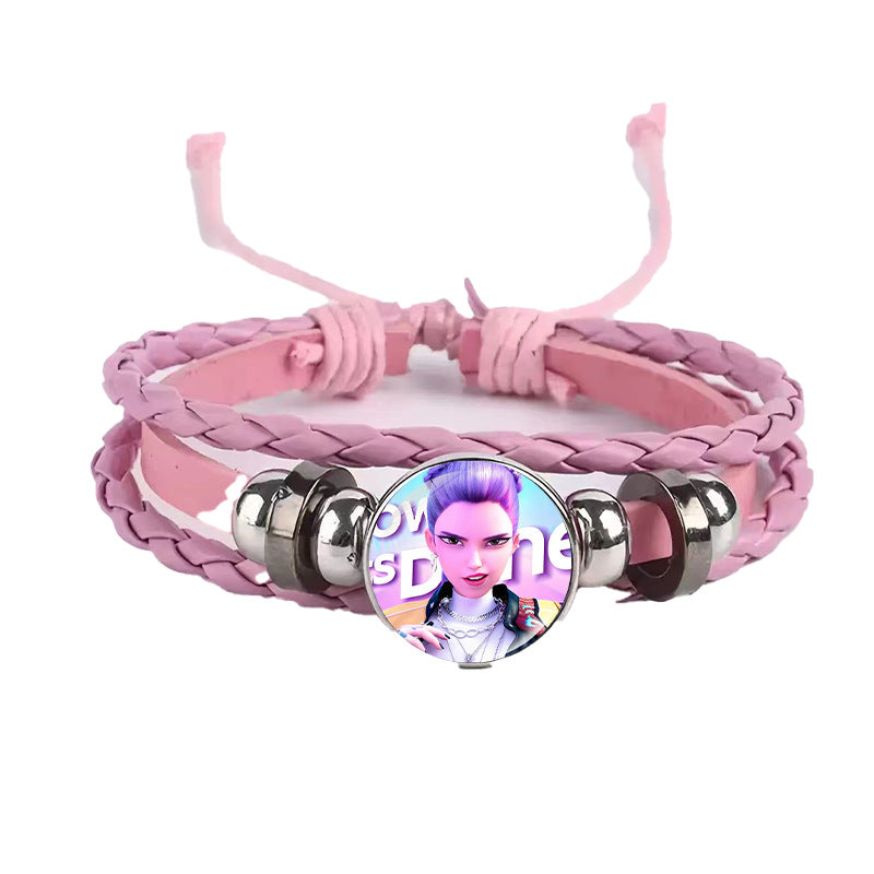 Wholesale Demon Hunters Time Gem Bracelet Couple Leather Braided Black Bracelet kpop