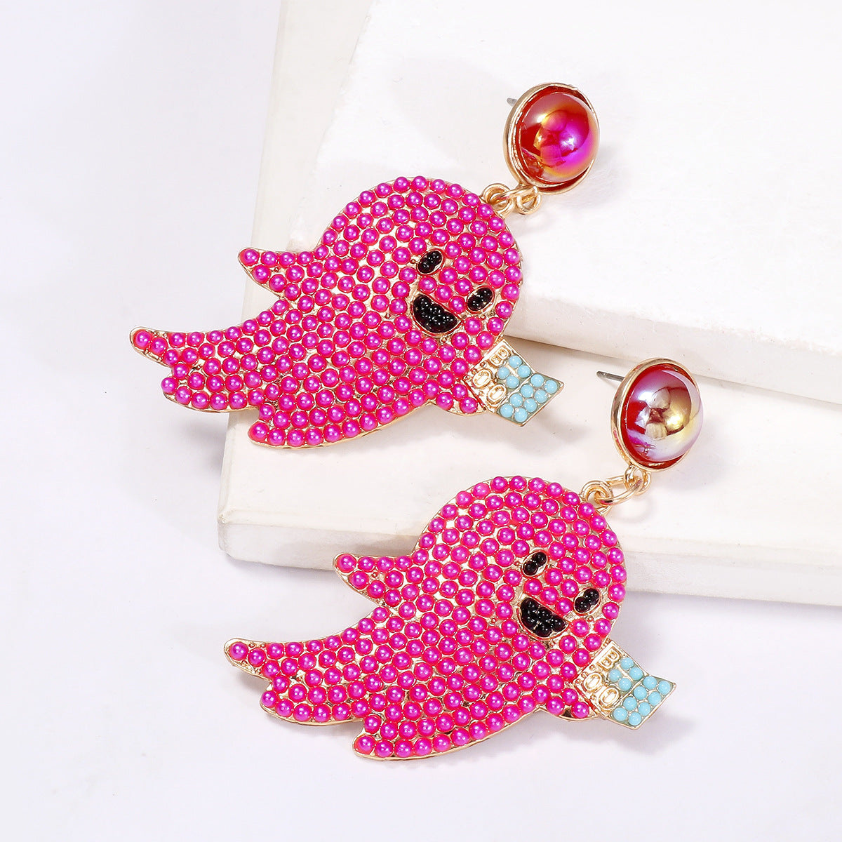 Wholesale Cute Halloween Ghost Diamond Round Bead Earrings ACC-ES-JuJia005