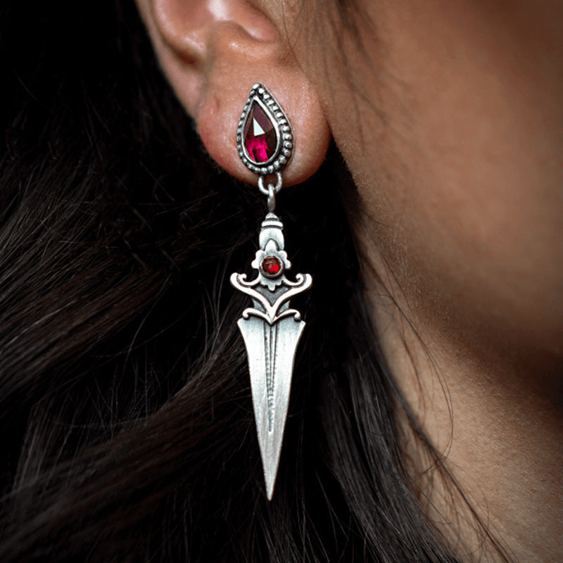 Wholesale  Retro Ruby Personality Dagger Tassel Earrings