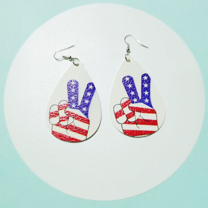 Wholesale American Independence Day Teardrop Shaped PU Leather Earrings ACC-ES-YiYuan005