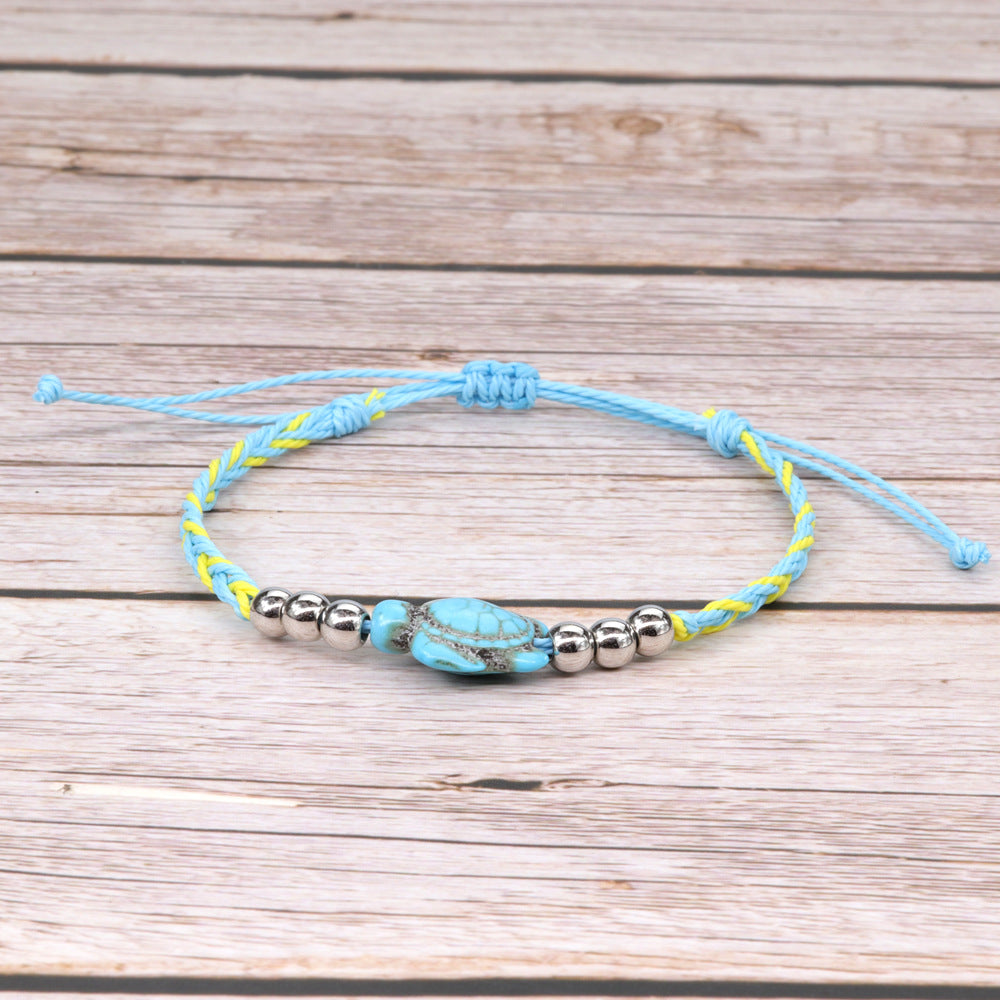 Wholesale Bohemian Ethnic Sea Turtle Steel Ball Wax Line Hand Rope Bracelet