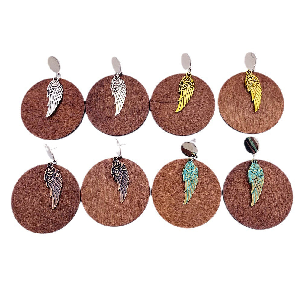 Wholesale Vintage Wooden Cross and Feather Earrings