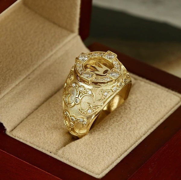 Wholesale Retro Carved Crown Ring for Men,  18K Gold Plated Copper Fashion Accessory