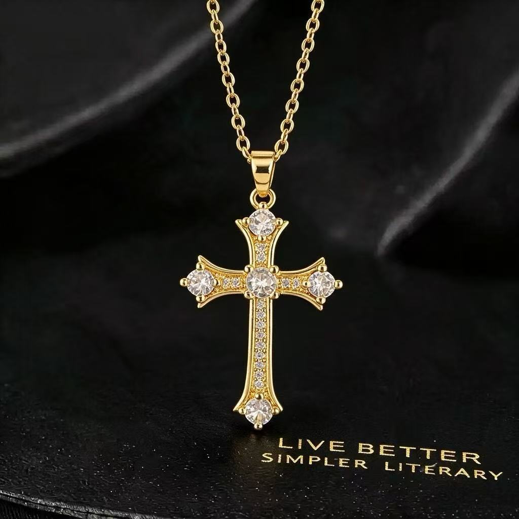 Wholesale Chic Cross Pendant Necklace For Women Micro Set Zircon Copper Electroplated O Shape Chain Fashion Jewelry Accessory Resale Gift