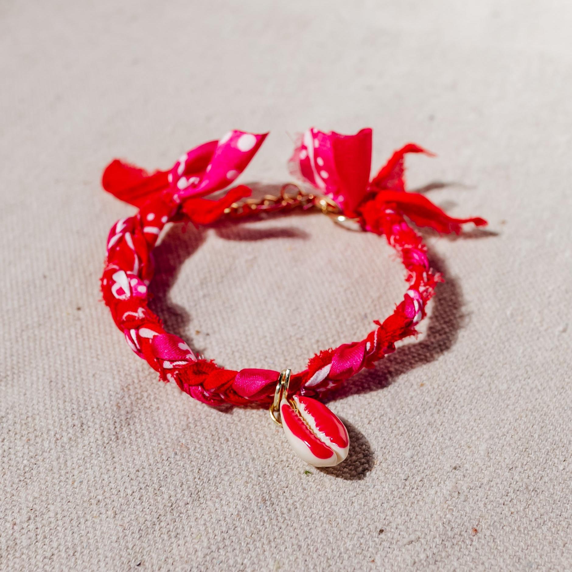 Wholesale Summer Titanium Steel Red Ribbon Fabric Shell  Necklace