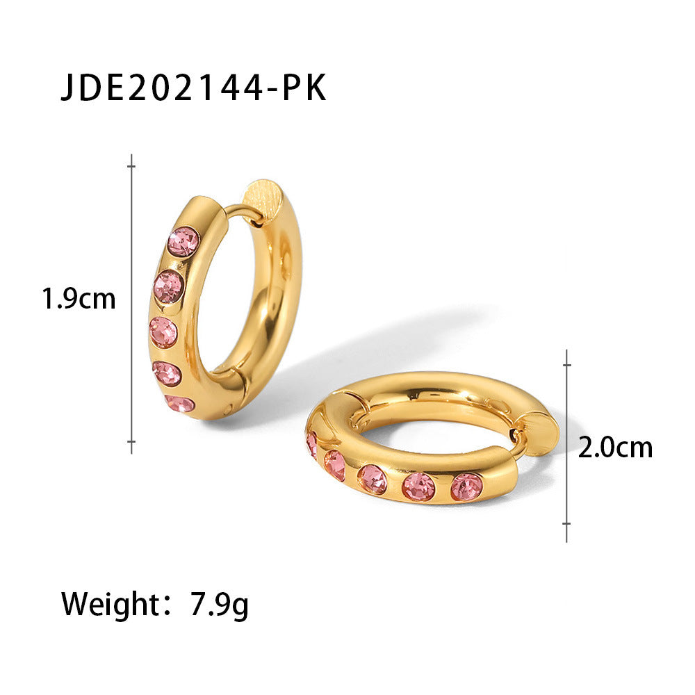 Wholesale 18K Gold Plated Stainless Steel Zircon Inlaid Hoop Earrings ACC-ES-MuShan045