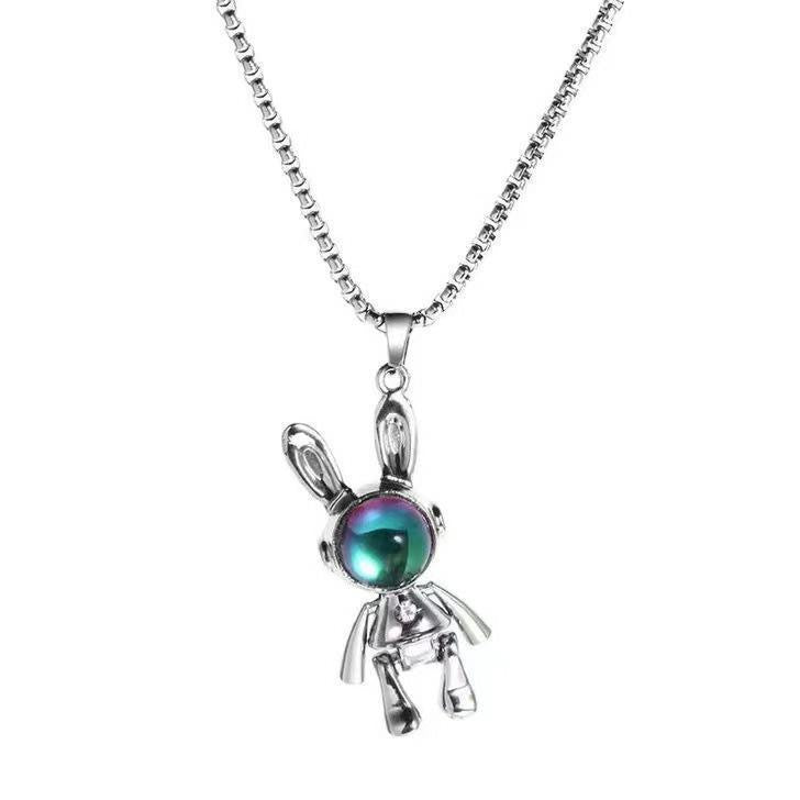 Wholesale Trendy Space Rabbit Pendant Necklace Alloy with Crystal Stones Jewelry Gift Boutique Resale