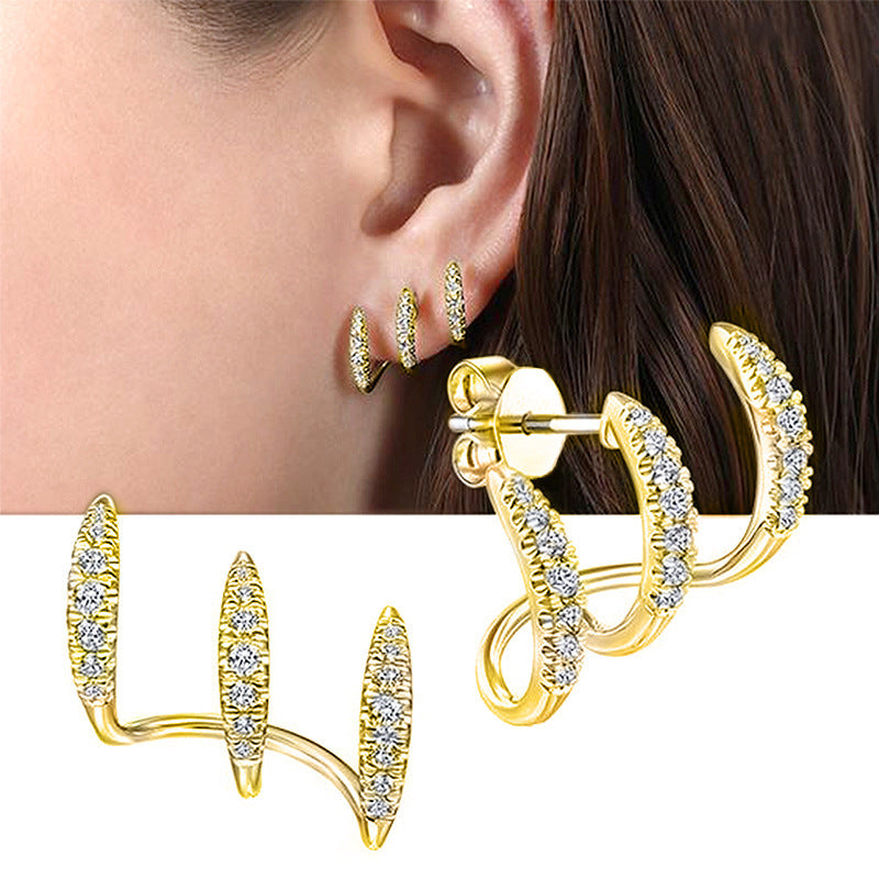 Wholesale Niche Design Three Claw Zircon Ear Studs Alloy Fashion Earrings