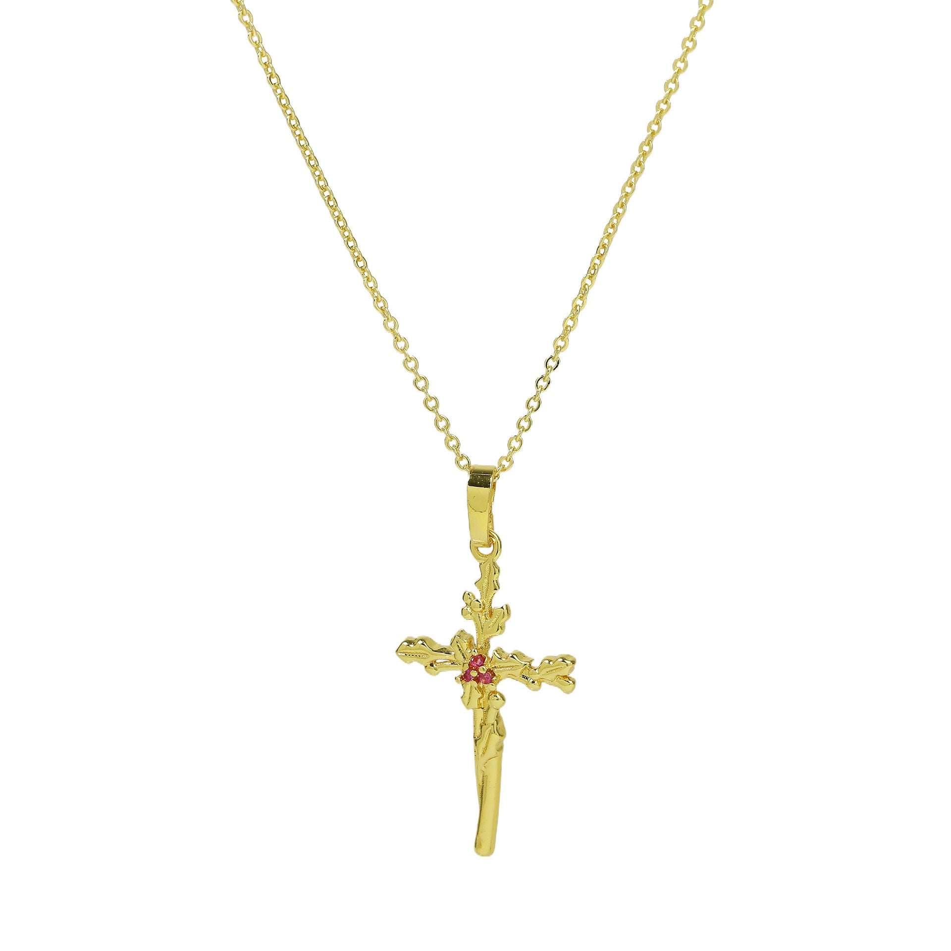 Wholesale  Brass Plated 18k December Flower Cross Pendant Necklace