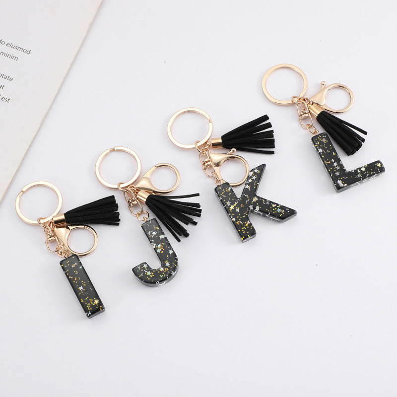 Wholesale  black resin keychain 26 English letter pendant keychain