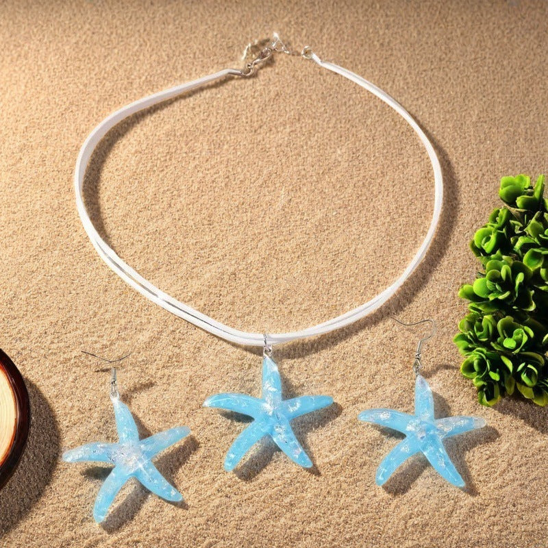 Wholesale Starfish Resin Set Earrings Necklace Bohemian Style Creative Design Seaside Set