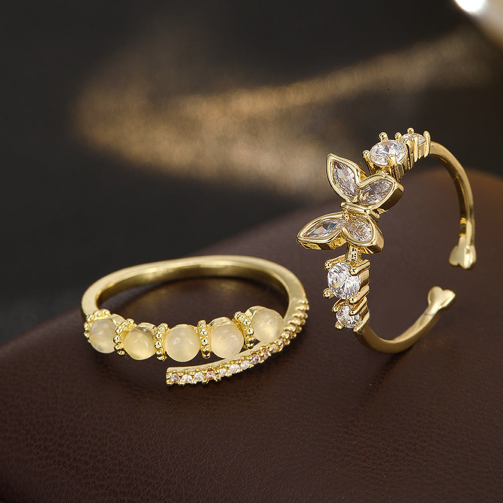 Wholesale Electroplated Copper Zircon Butterfly Ring For Women Japanese Korean Trendy Fashion Jewelry Accessory Gift