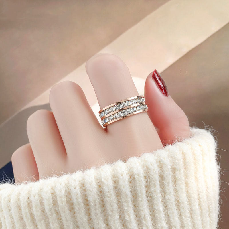 Wholesale Starry Sky Titanium Steel Rings Double Row Diamond Light Luxury Rings ACC-RS-YuXi001