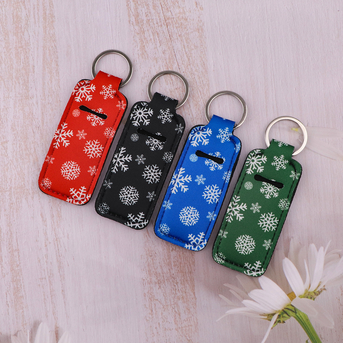 Wholesale 6pcs  Snowflake Pattern Lipstick Case Keychain