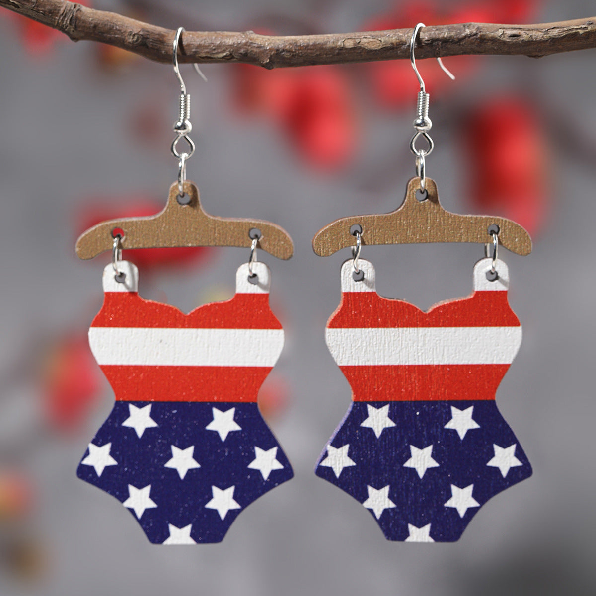 Wholesale Independence Day Flag Star Stripe Love Swimsuit Element Earrings