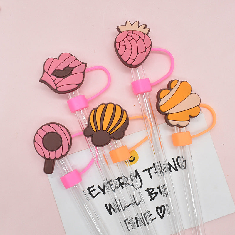 Wholesale Random 100pcs Bread Series Straw Cover 10MM Straw Tube Cap