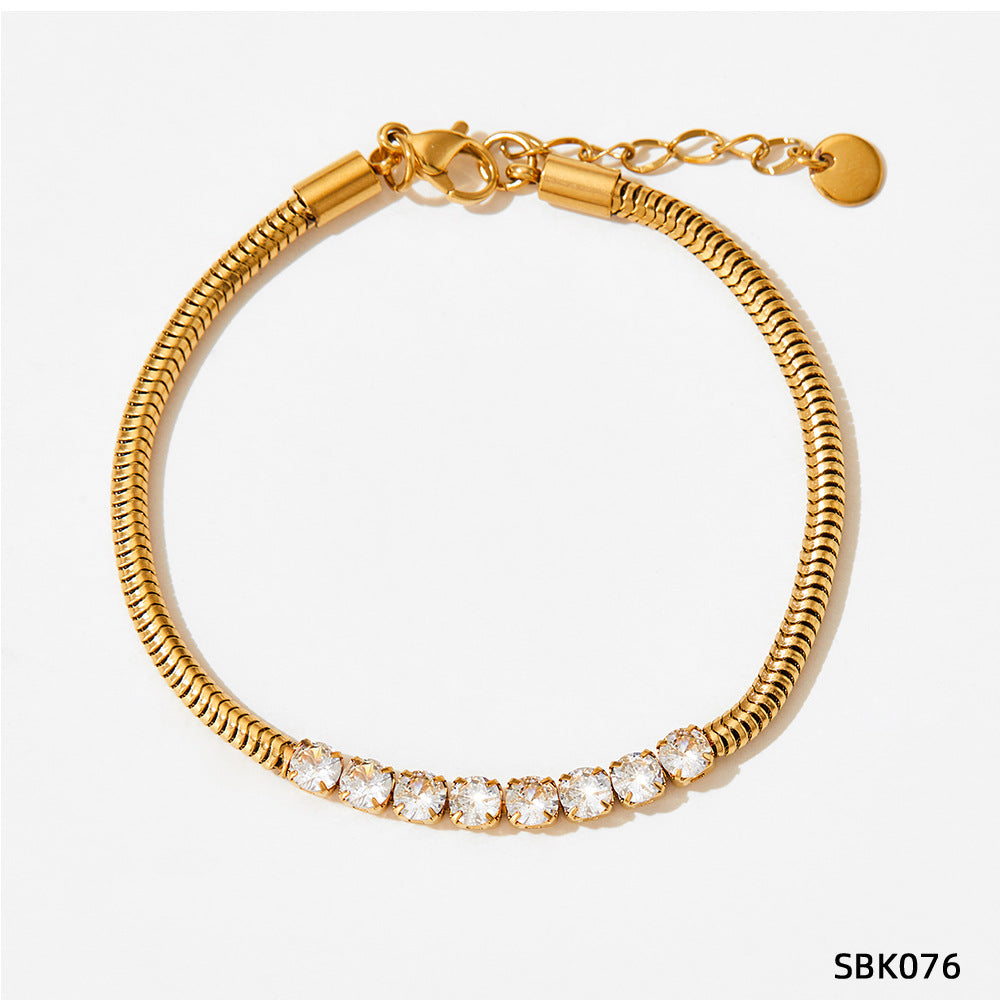 Wholesale Stainless steel bracelet stitching zircon bracelet set