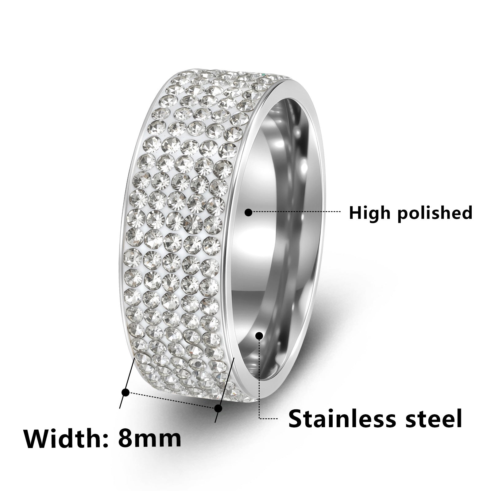 Wholesale European Style Stainless Steel Electroplated Five-Row Ring for Women - Fashion Jewelry Accessory