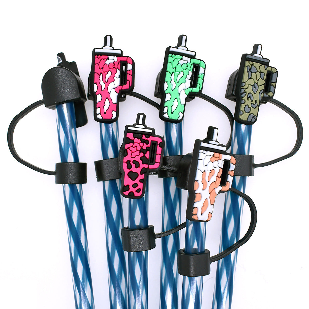 Wholesale Random 100pcs Cow Pattern Water Cup Straw Tube Cap 10mm Soft Glue Straw Decoration Straw Cover ACC-SCR-RYY043