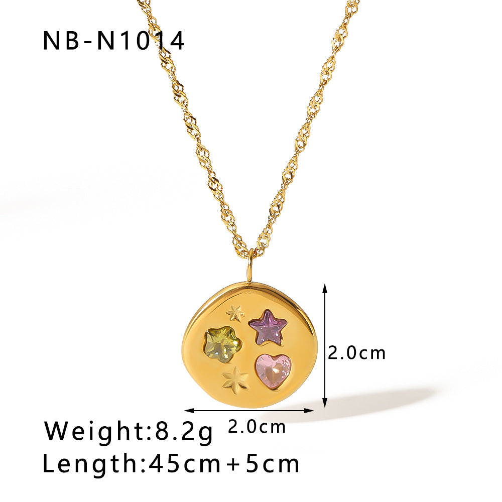 Wholesale colorful geometric zircon pendant stainless steel plated 18K gold necklace