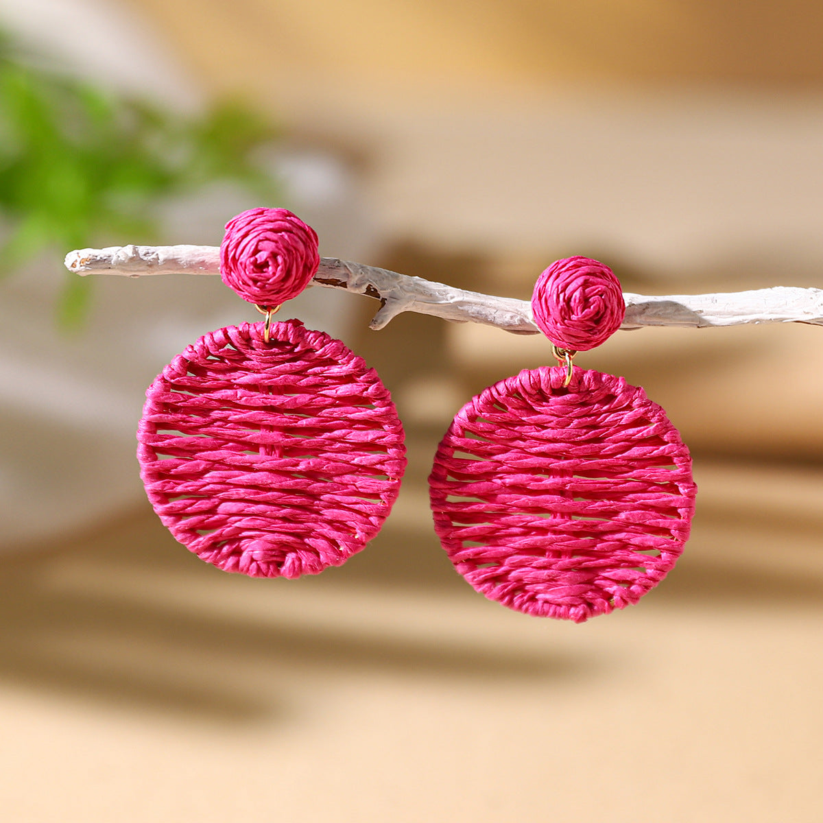 Wholesale Bohemian Exaggerated Raffia Earrings Hand Woven ACC-ES-XLH002