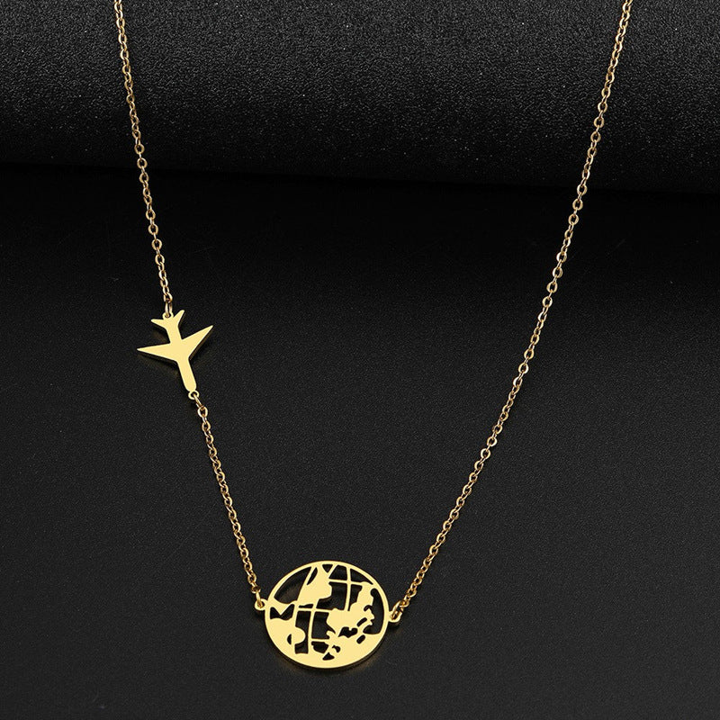Wholesale Stainless Steel  Airplane and World Map Pendant Necklace