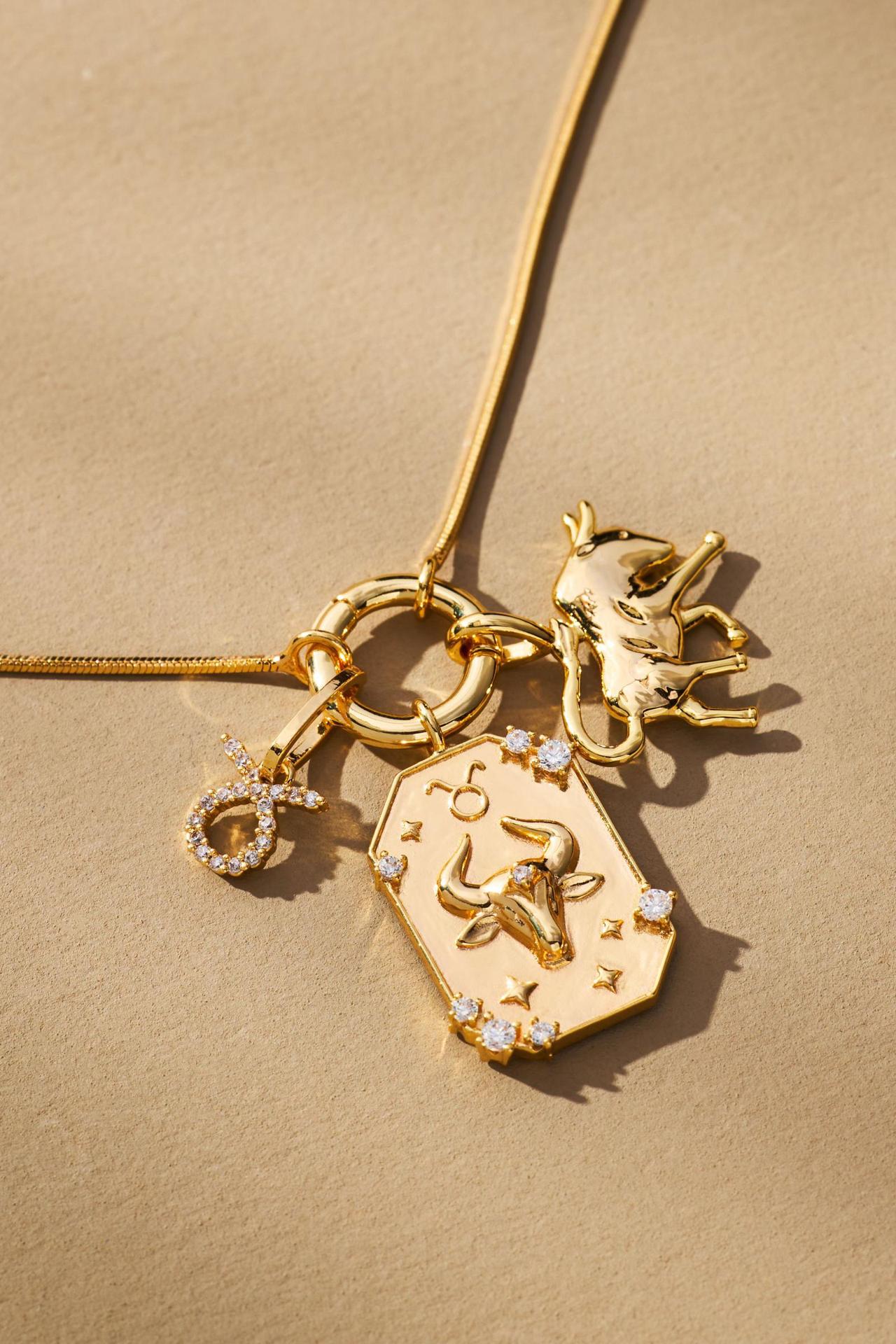 Wholesale 12 Zodiac Pendant Stainless Steel Zircon Necklace