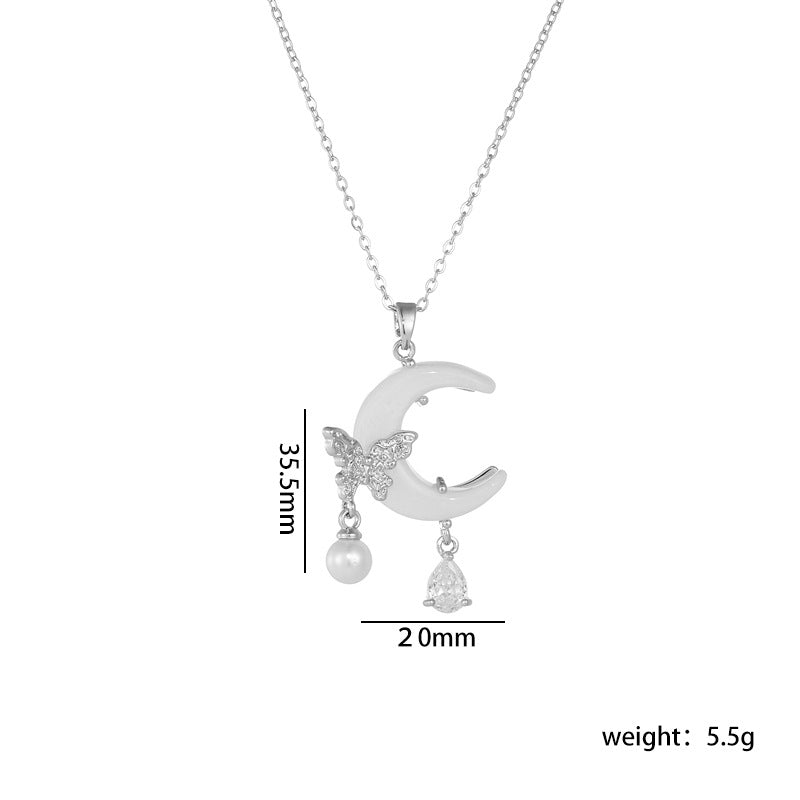 Wholesale Titanium Steel Necklace Butterfly Moon Pendant ACC-NE-Rongc011