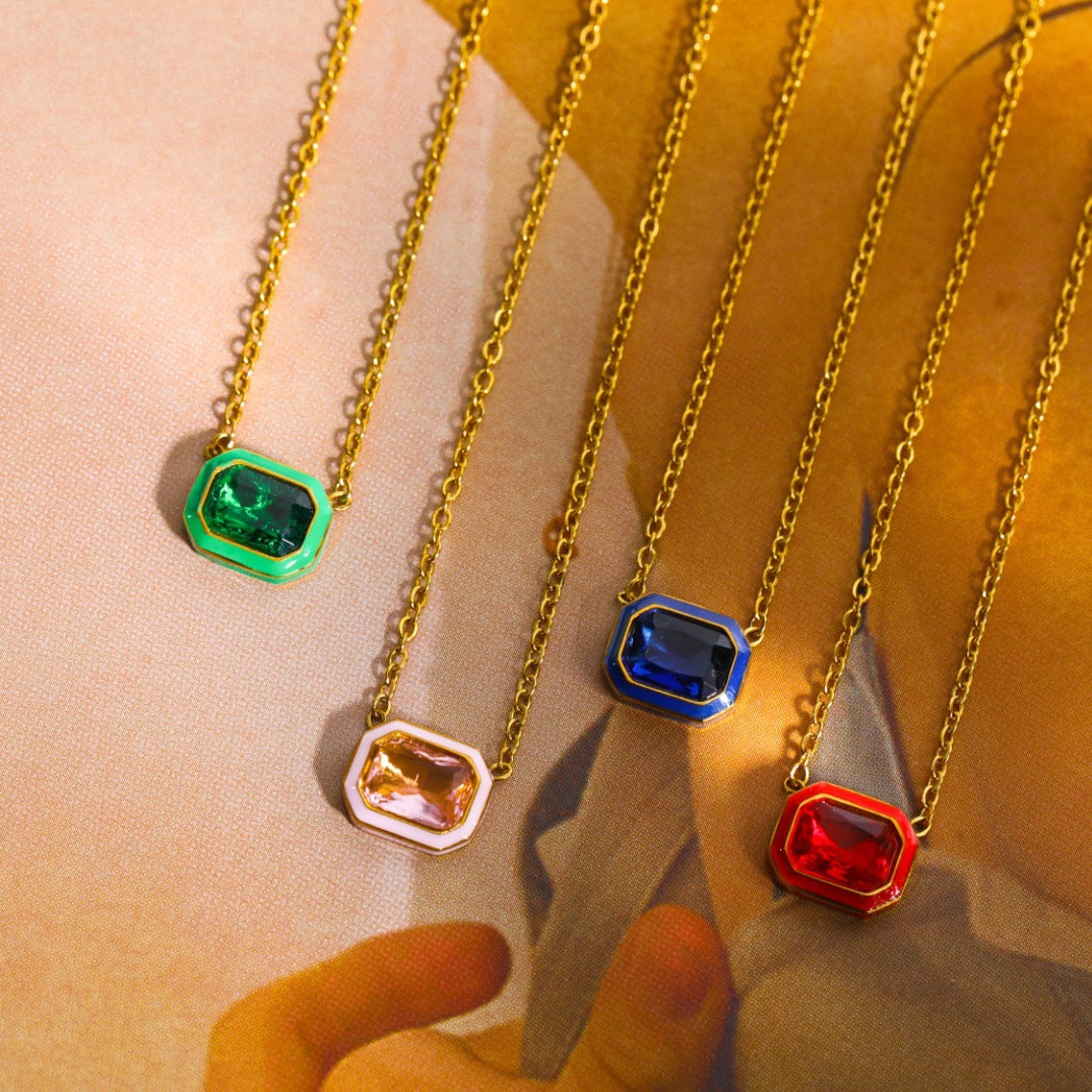 Wholesale  Titanium Steel Macaron Necklace Pendant Color Jewelry Zircon Pendant Necklaces